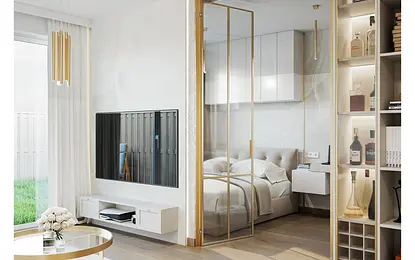 Nowoczesne wnętrze z minimalistycznym wystrojem, glamour detalami i quiet luxury