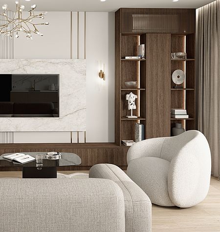 Salon w stylu minimalistycznym z nowoczesnymi meblami i soft minimalizmem.