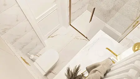 Stylowa łazienka w stylu glamour z nowoczesnymi elementami i tradycyjnymi detalami.