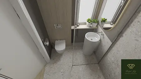 Nowoczesna łazienka z białą armaturą i minimalistycznymi detalami