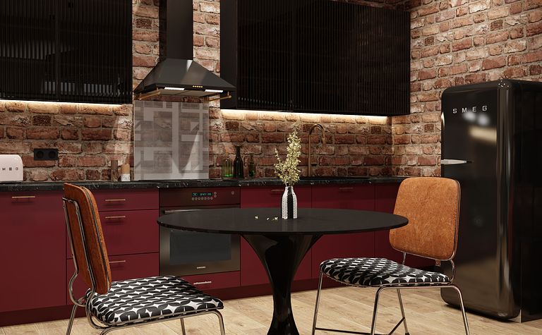 Eklektyczna Odwazna Kuchnia z Salonem