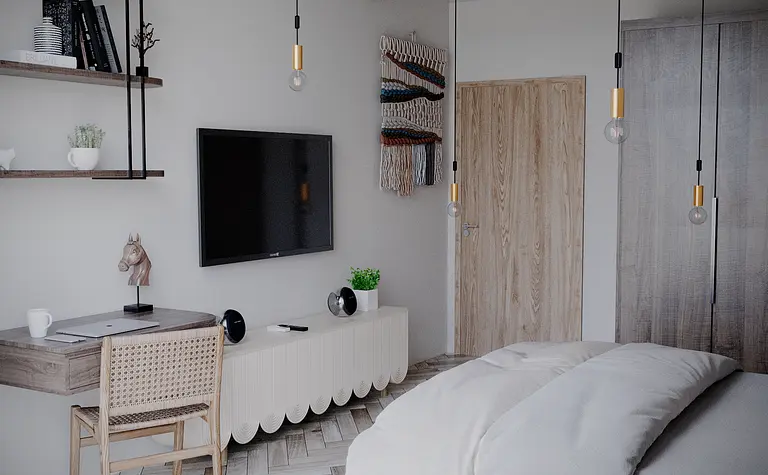 Sypialnia w stylu boho, japandi i minimalistycznym z jasnymi meblami