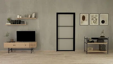 Nowoczesne wnętrze w stylu boho i skandynawskim z drewnianymi meblami.