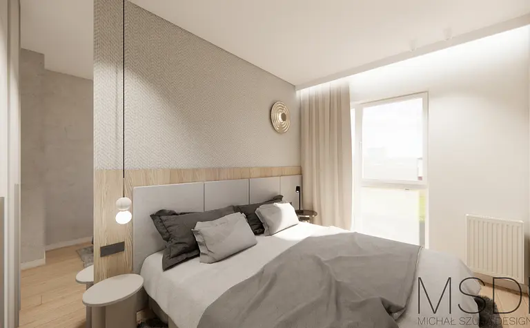 Sypialnia z minimalistycznym wystrojem, boho i skandynawskim akcentem.