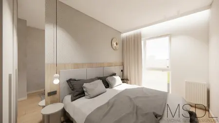 Sypialnia z minimalistycznym wystrojem, boho i skandynawskim akcentem.