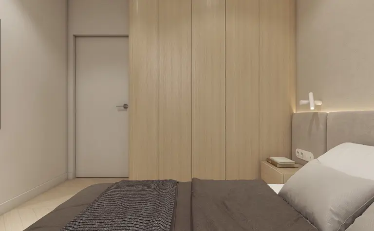 Wnętrze sypialni w stylu japandi z minimalistycznymi meblami
