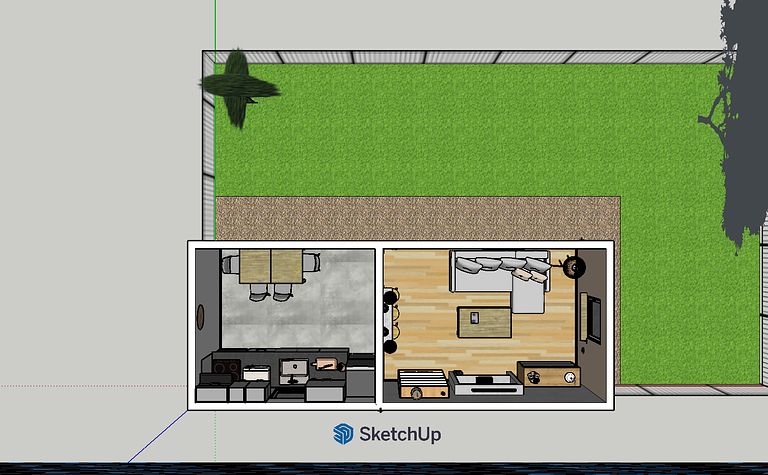 Kuchnia w stylu art deco i skandynawskim z drewnianym stołem i minimalistycznym wykończeniem.