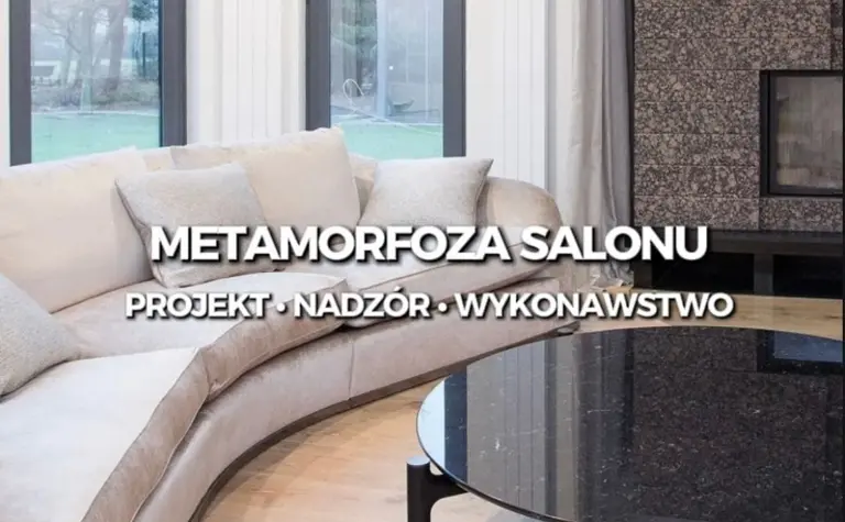 Wnętrze salonu w stylu eklektycznym, nowoczesnym i tradycyjnym z jasną sofą i ciemnym stołem.