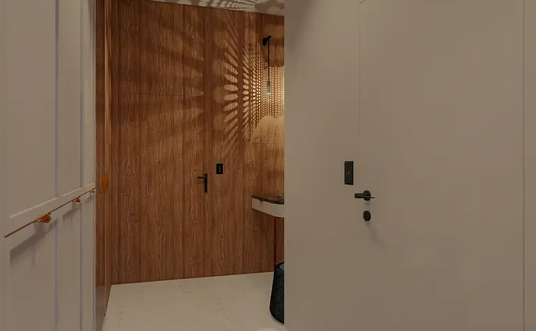 Nowoczesny przedpokój w stylu eklektycznym z elementami dopamine decor.