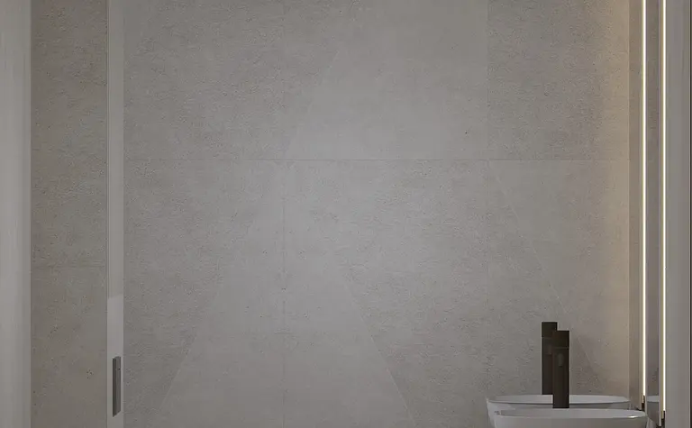 Nowoczesna łazienka japandi z wanną i minimalistycznym umywalką