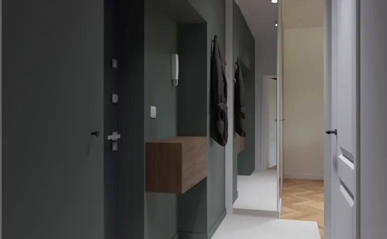 Przedpokój w stylu dopamine decor z eklektycznymi i nowoczesnymi elementami