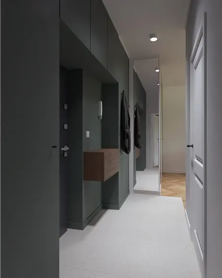 Przedpokój w stylu dopamine decor z eklektycznymi i nowoczesnymi elementami