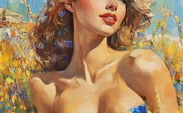 Portret kobiety w kwiecistej sukience w plenerze, styl art deco, glamour, vintage.