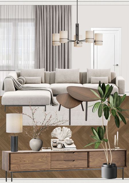 Wnętrze salonu w stylu art deco, glamour i współczesnym z jasną sofą.