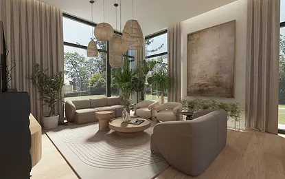 Wnętrza Boho, dom jednorodzinny w Niemczu