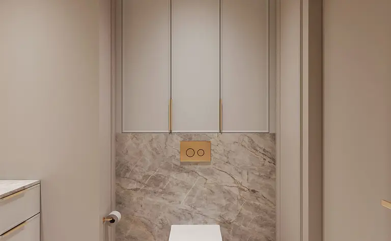 Elegancka łazienka w stylu minimaluxe z nowoczesnymi detalami.