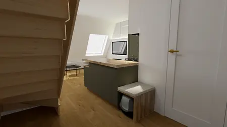 Kuchnia w stylu boho z drewnianymi elementami i eklektycznymi akcentami.