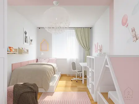 Pokój dziecięcy w stylu minimalistycznym, nowoczesnym, skandynawskim i tradycyjnym z różowymi elementami.