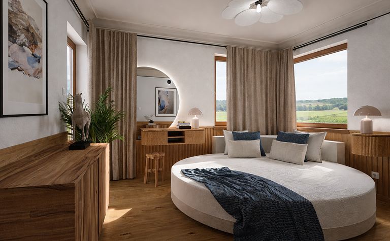 Sypialnia z okrągłym łóżkiem