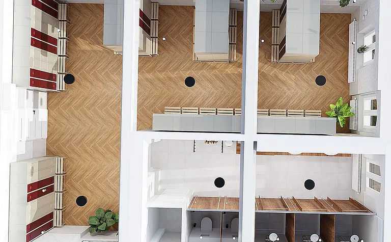 Biuro w stylu industrialnym z minimalistycznym wystrojem, skandynawskim akcentem.