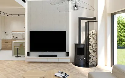 Projekt kompleksowy parteru domu jednorodzinnego typu nowoczesna stodoła pod Warszawą.