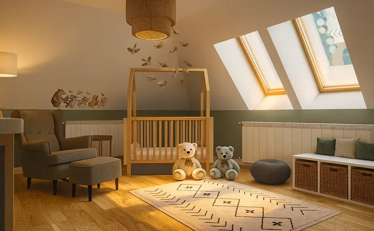 Pokój dziecięcy w stylu minimalistycznym, nowoczesnym, skandynawskim i tradycyjnym z łóżeczkiem.