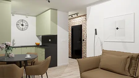 Wnętrze kuchni w stylu eklektycznym z industrialnym i współczesnym akcentem.