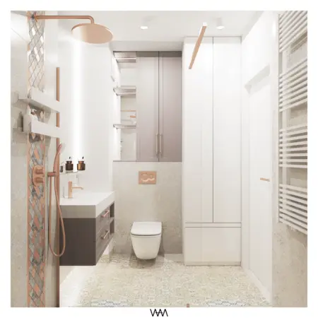 Nowoczesna łazienka w stylu minimalistycznym z elementami glamour, quiet luxury i minimaluxe.