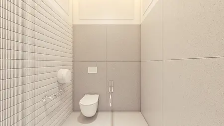 Wnętrze łazienki z minimalistycznym designem, nowoczesnymi akcentami, skandynawskim stylem.