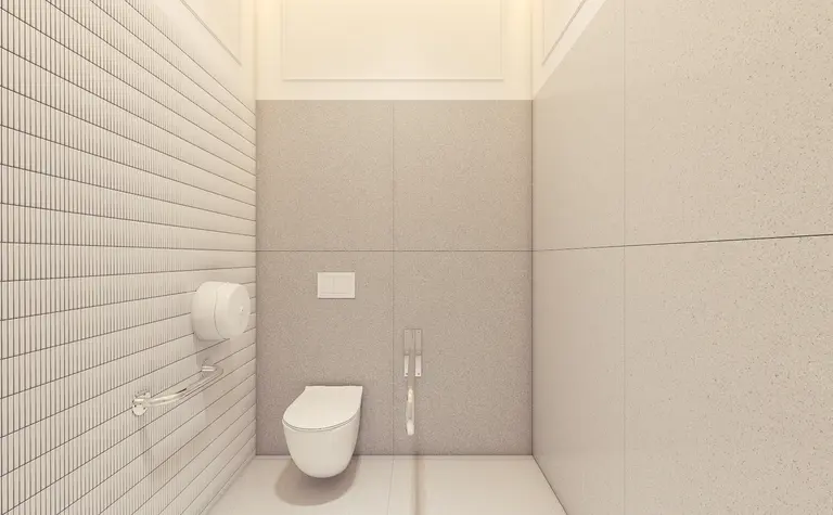 Wnętrze łazienki z minimalistycznym designem, nowoczesnymi akcentami, skandynawskim stylem.
