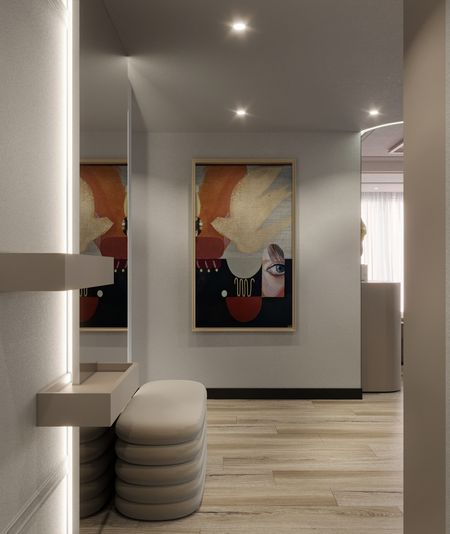 Stylowy przedpokój w stylu art deco i glamour z obrazem