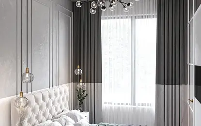 Sypialnia ze sztukaterią i szklaną ścianą garderoby