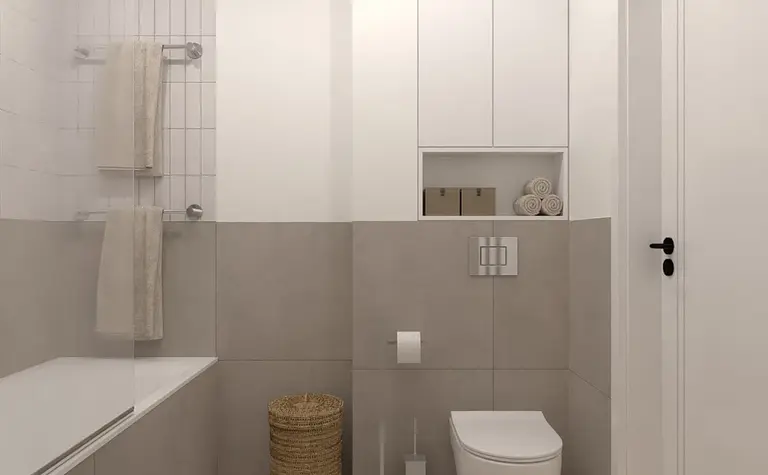 Nowoczesna łazienka w stylu skandynawskim z eklektycznymi elementami i vintage akcentami.
