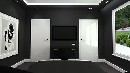 Wnętrze sypialni z minimalistycznym designem, nowoczesnymi meblami i elementami quiet luxury.