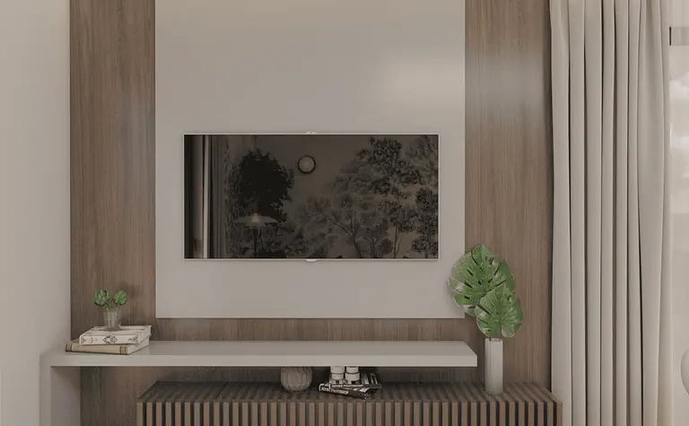 Salon w stylu eklektycznym, minimalistycznym, skandynawskim, współczesnym z roślinami.