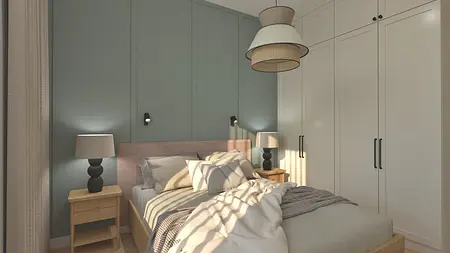 Sypialnia w stylu boho, japandi i minimalistycznym z jasnymi meblami.