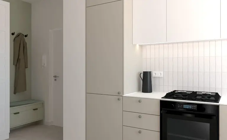 Nowoczesna kuchnia w stylu dopamine decor z eklektycznymi akcentami i skandynawskim designem.