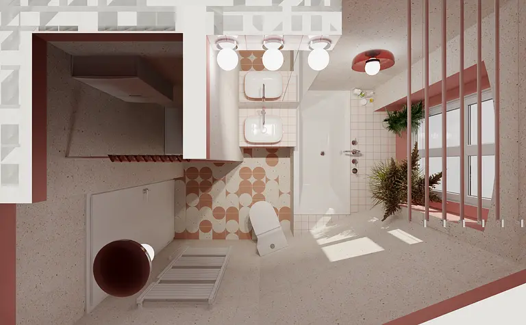 Nowoczesna łazienka w stylu dopamine decor, eklektycznym i vintage z roślinami.