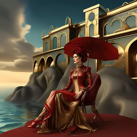 Kobieta w eleganckiej sukni na tle architektury art deco, glamour i vintage.