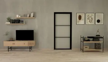 Nowoczesne wnętrze w stylu boho i skandynawskim z drewnianymi meblami.