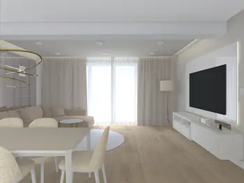 Wnętrze minimalistycznego salonu z nowoczesnymi meblami i subtelnymi akcentami.