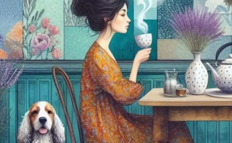 Kobieta pijąca herbatę w kuchni z elementami art deco i glamour