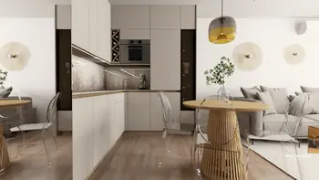 Wnętrze kuchni w stylu boho i skandynawskim z drewnianymi akcentami.