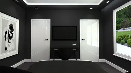 Wnętrze sypialni z minimalistycznym designem, nowoczesnymi meblami i elementami quiet luxury.