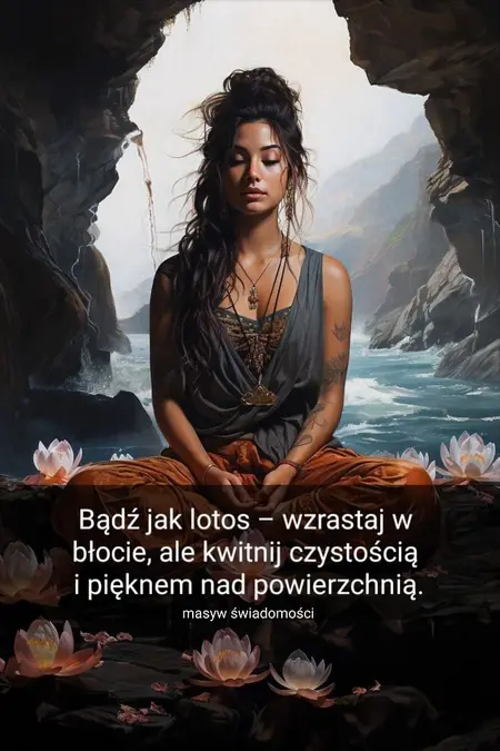 Kobieta medytująca w otoczeniu lotosów i natury, art deco, eklektyczny, glamour, industrialny, nowoczesny, soft minimalizm, vintage, współczesny