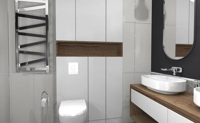 Nowoczesna łazienka z dopamina decor, industrialnym i współczesnym stylem