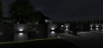 Nowoczesne wejście z industrialnym ogrodzeniem i oświetleniem w stylu japandi