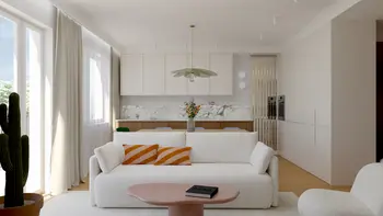Wnętrze salonu z elementami art deco i vintage, soft minimalizm