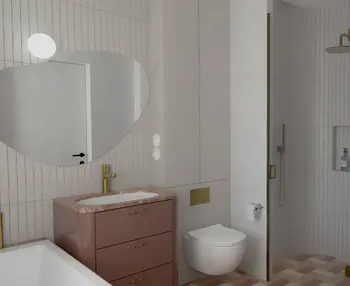 Nowoczesna łazienka w stylu art deco i vintage z delikatnymi akcentami.