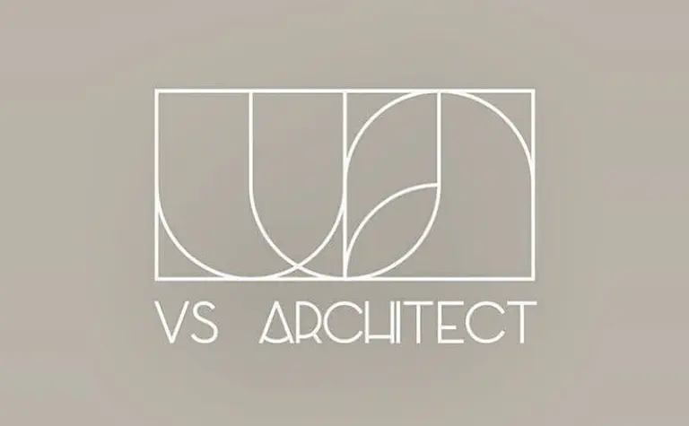 Logo architekta w minimalistycznym stylu na beżowym tle.